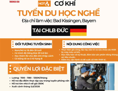 🇩🇪 TUYỂN DU HỌC NGHỀ NGÀNH CƠ KHÍ – CHLB ĐỨC (Bang Bayern) ✨ Cơ hội đặc biệt: CHẤP NHẬN TIẾNG ĐỨC B1 THIẾU 1 KỸ NĂNG!