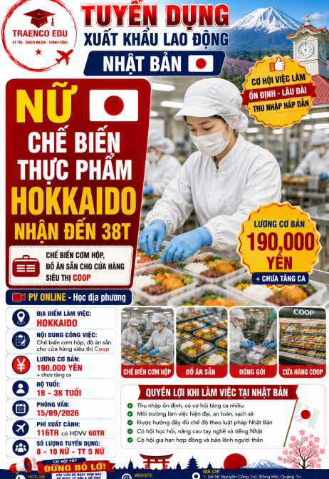05 NỮ - CHẾ BIẾN THỰC PHẨM HOKKAIDO ĐẾN 38T