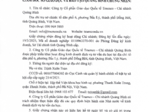 Giấy phép Du Học của Traenco