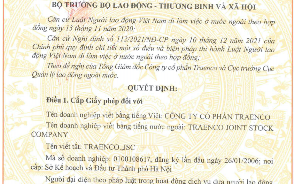 GIẤY PHÉP XKLĐ